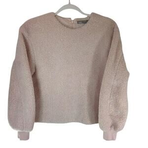 Vince Blush Faux Fur Sherpa Pullover Sweater XS Soft Cozy $298 Retail